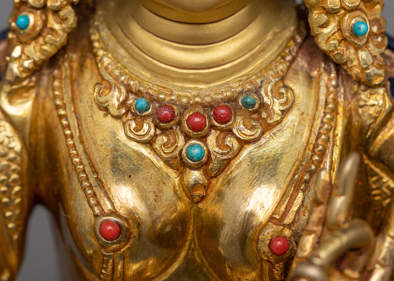 Green Tara Guru Sculpture | 24K Gold Gilded | Symbol of Protection