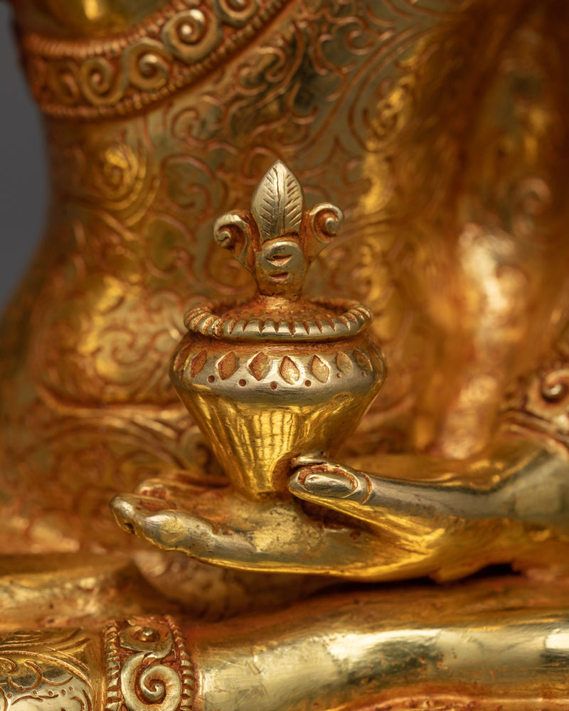 Bhaisajyaguru Medicine Buddha Dharani Statue | 24K Gold Gilded Elegance