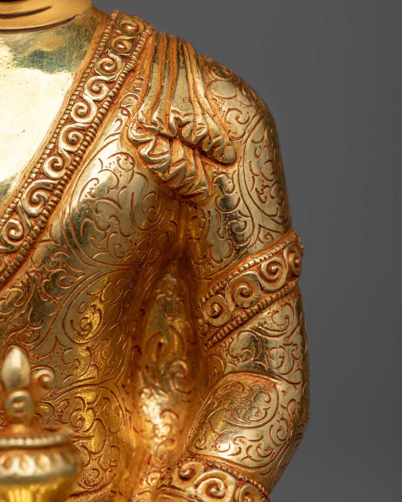 Bhaisajyaguru Medicine Buddha Dharani Statue | 24K Gold Gilded Elegance