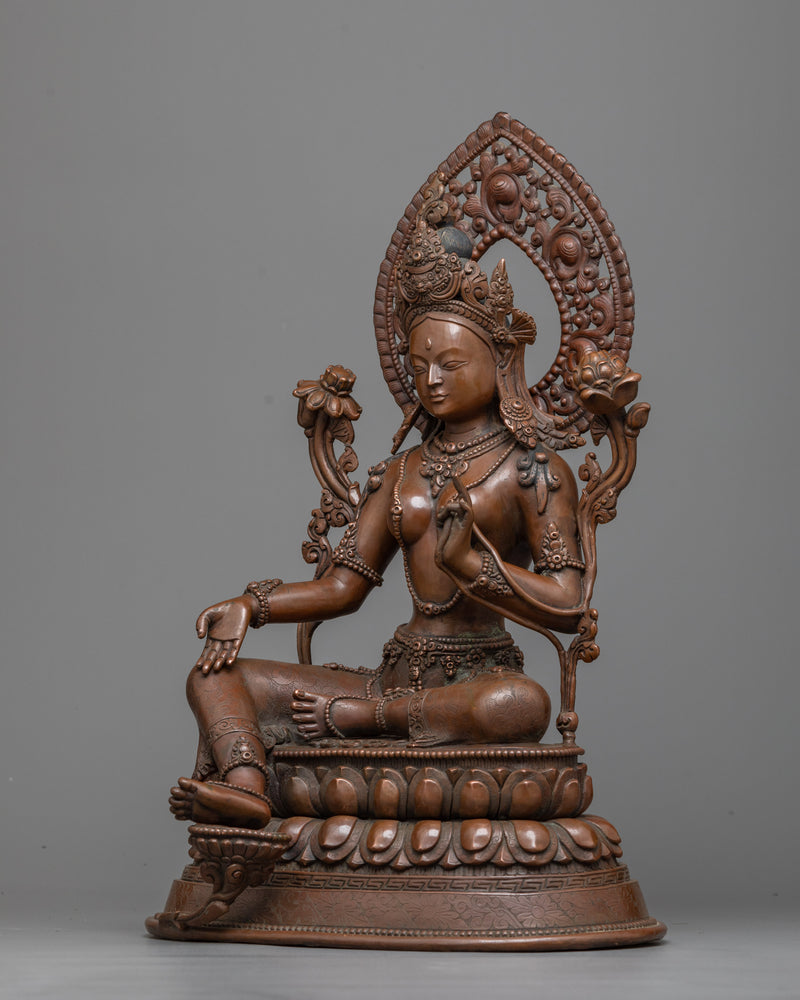 Oxidized Copper Green Tara Sacred Statue | Emblem of Divine Femininity