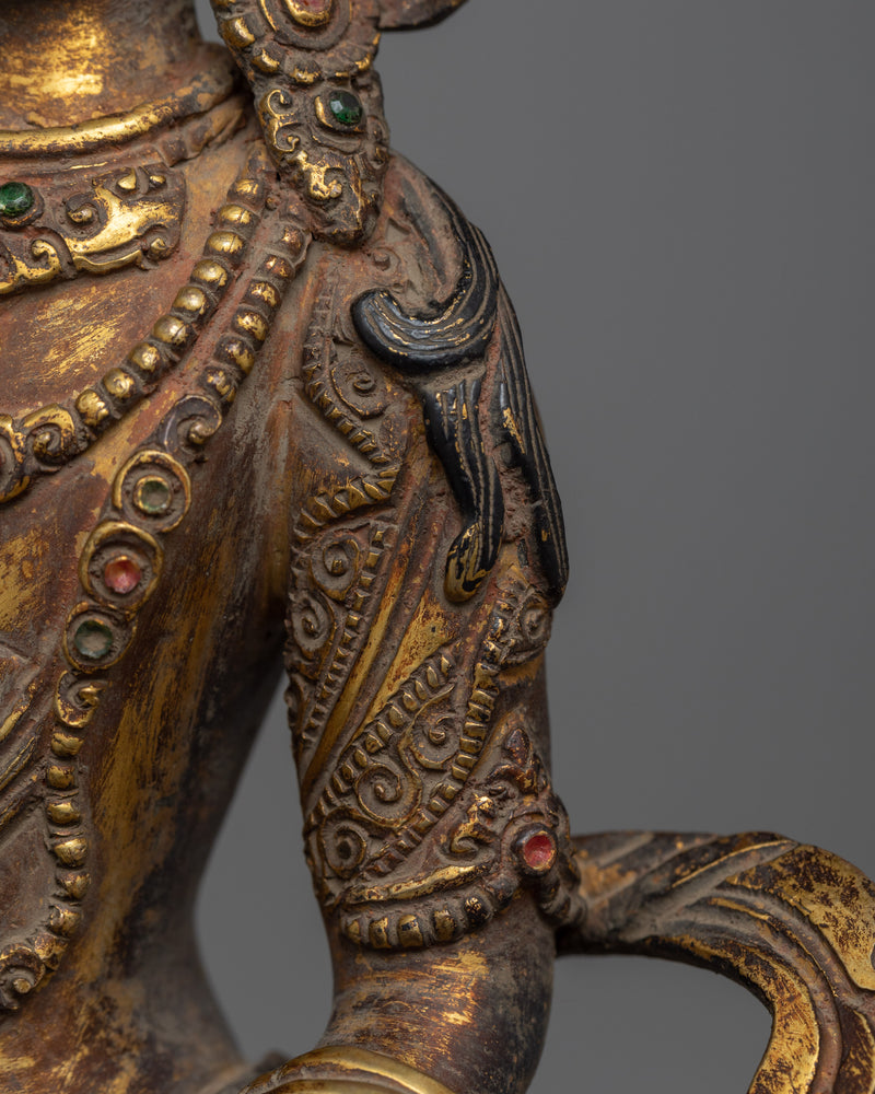 Amitayus, The Buddha of Long Life | Antique Gold Gilded Copper Statue