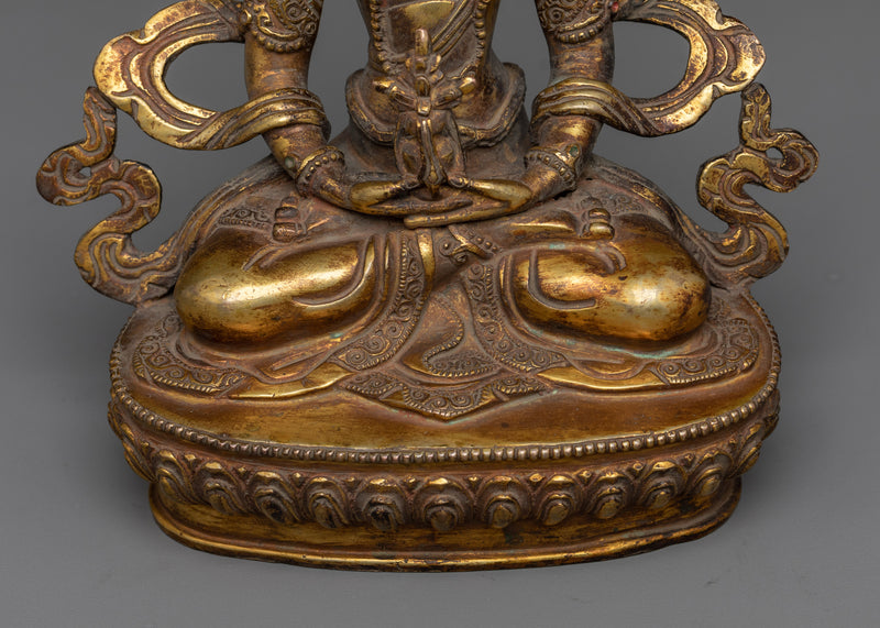 Amitayus, The Buddha of Long Life | Antique Gold Gilded Copper Statue