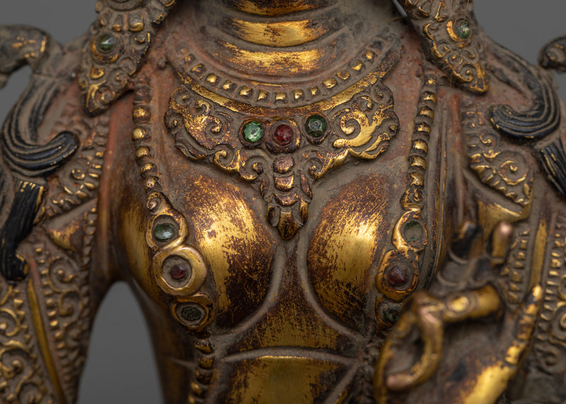 Sita (White) Tara, The Compassionate Deity | Elegantly Gilded Copper Statue