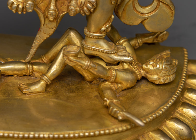 Majestic 12-Armed Chakrasamvara Copper Statue | 24K Gold Gilded Sculpture