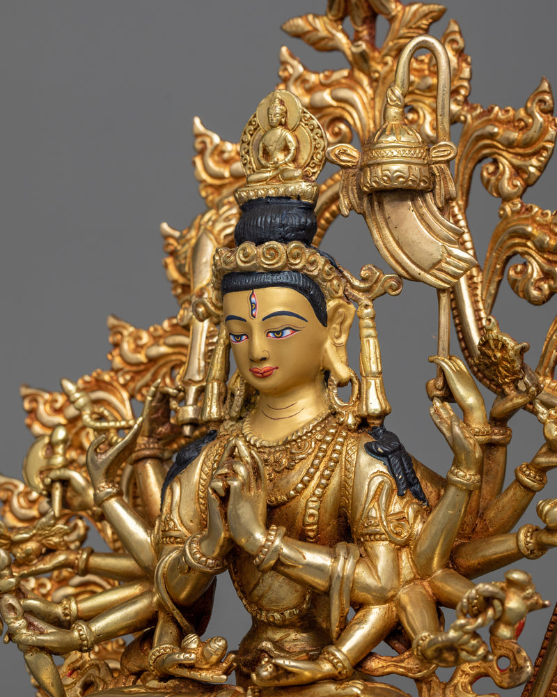 Serene Statue for Mantra of Bodhisattva Cundi | 24K Gold Gilded Spiritual Art