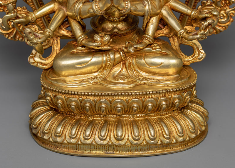 Serene Statue for Mantra of Bodhisattva Cundi | 24K Gold Gilded Spiritual Art