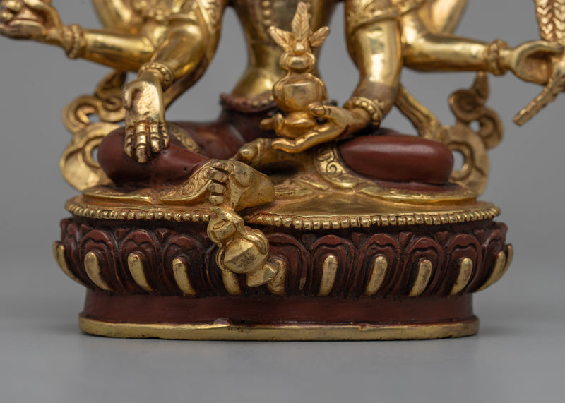 Six-Armed Vasudhara in Oxidized Copper | 24K Gold Gilded Statue From Nepal