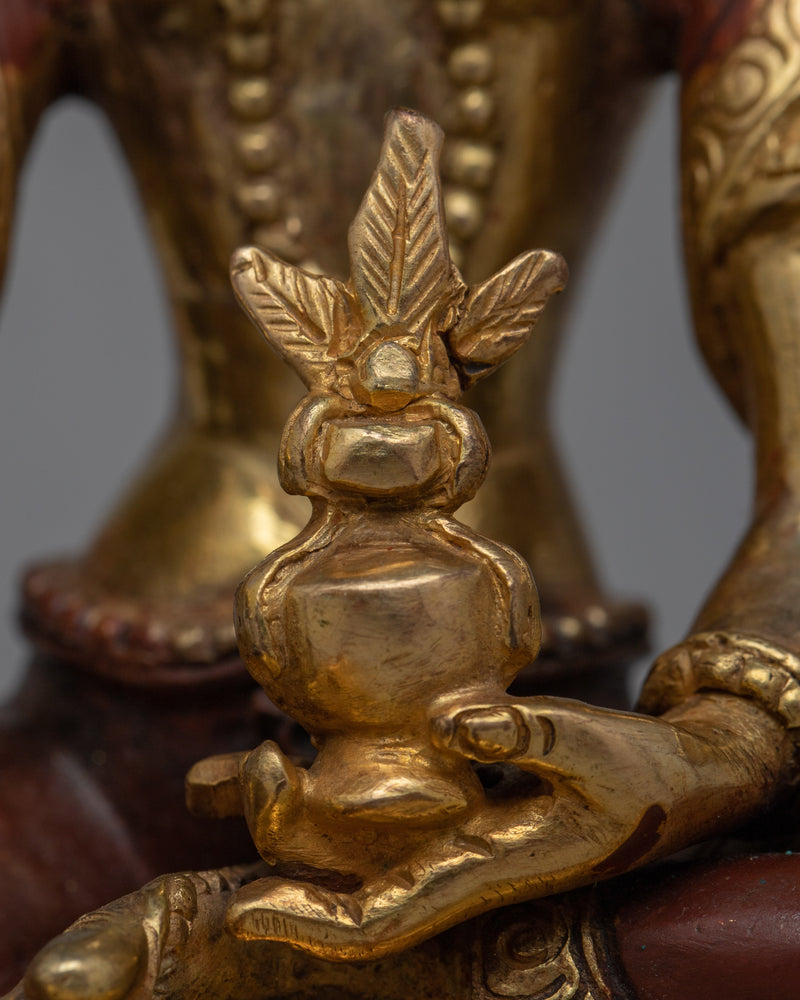 Six-Armed Vasudhara in Oxidized Copper | 24K Gold Gilded Statue From Nepal