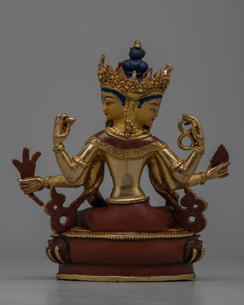 Six-Armed Vasudhara in Oxidized Copper | 24K Gold Gilded Statue From Nepal