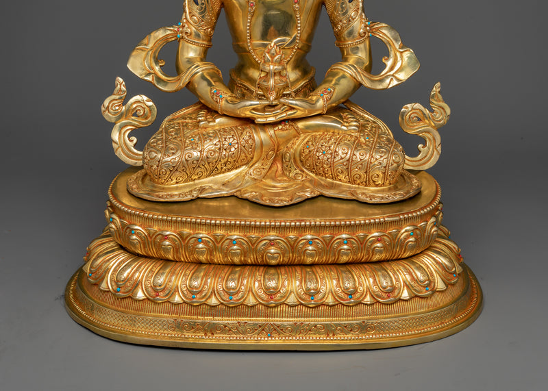 24K Gold Gilded Aparamita Amitayus Buddha Statue | Traditional Artwork