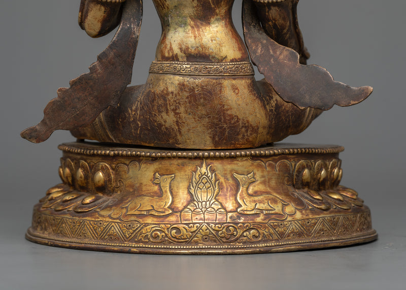 Green Tara in Antique Finish | 24K Gold Gilded Copper Statue