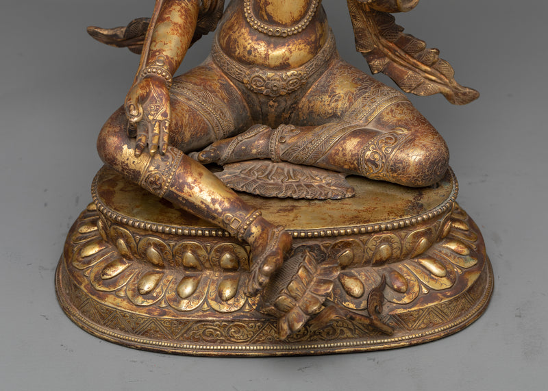 Green Tara in Antique Finish | 24K Gold Gilded Copper Statue