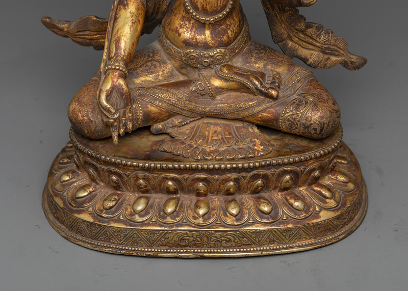 White Tara in Antique Finish | 24K Gold Gilded Copper Statue