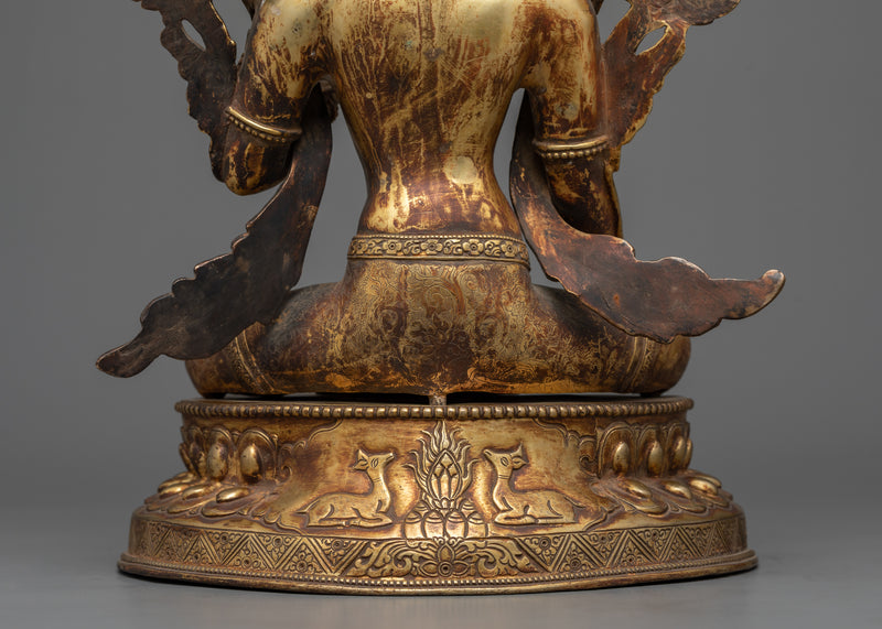 White Tara in Antique Finish | 24K Gold Gilded Copper Statue