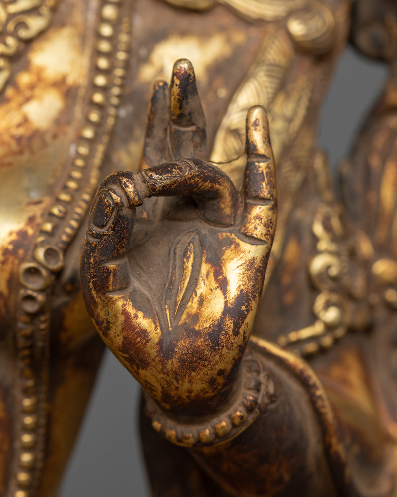 White Tara in Antique Finish | 24K Gold Gilded Copper Statue