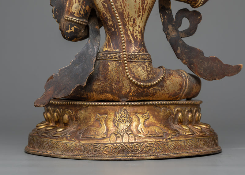 Antique-Finished Peaceful Manjushri Statue | 24K Gold Gilded Wisdom