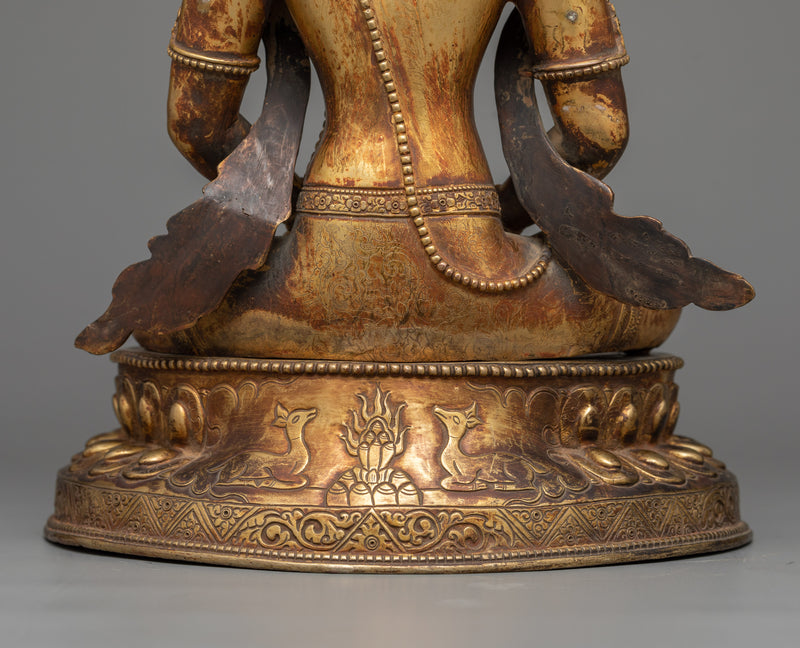 Amitayus Buddha of Lotus Family | Antique-Finished 24K Gold Statue