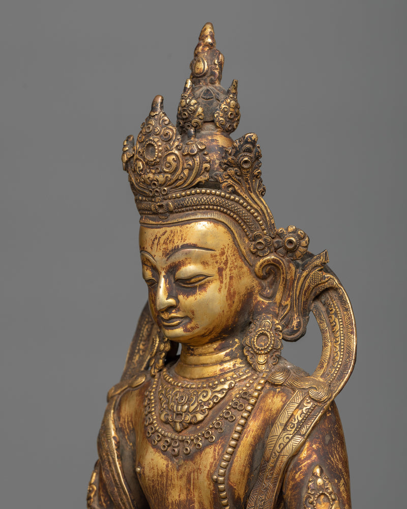 Amitayus Buddha of Lotus Family | Antique-Finished 24K Gold Statue