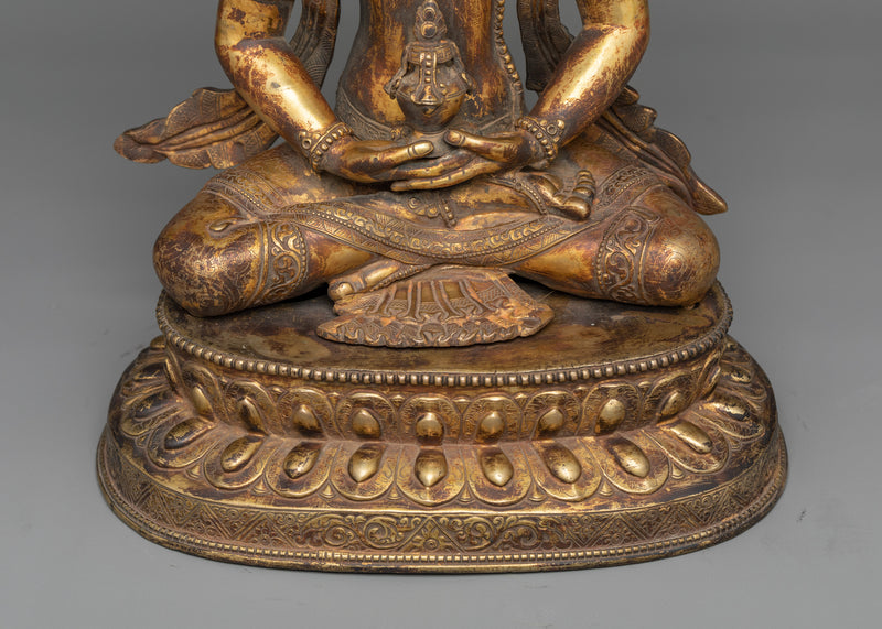 Amitayus Buddha of Lotus Family | Antique-Finished 24K Gold Statue