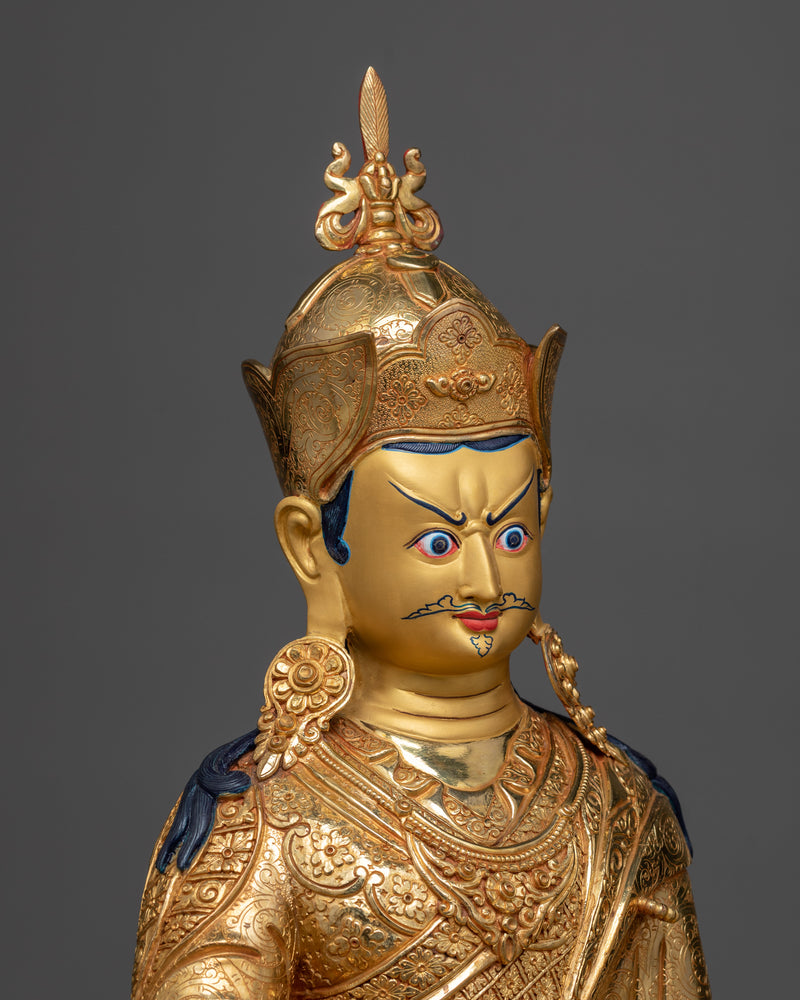 Exquisite Guru Padmasambhava Sculpture | 24K Gold Gilded Masterpiece