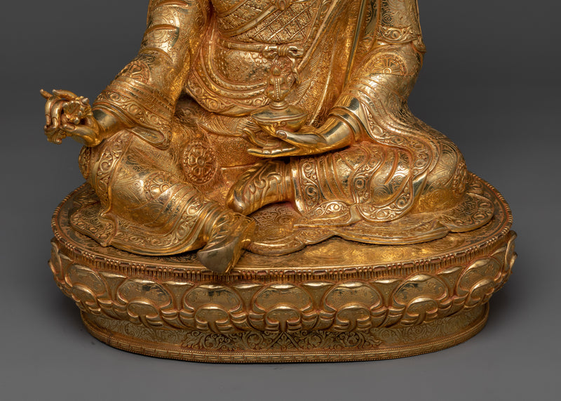 Exquisite Guru Padmasambhava Sculpture | 24K Gold Gilded Masterpiece