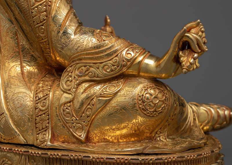 Exquisite Guru Padmasambhava Sculpture | 24K Gold Gilded Masterpiece