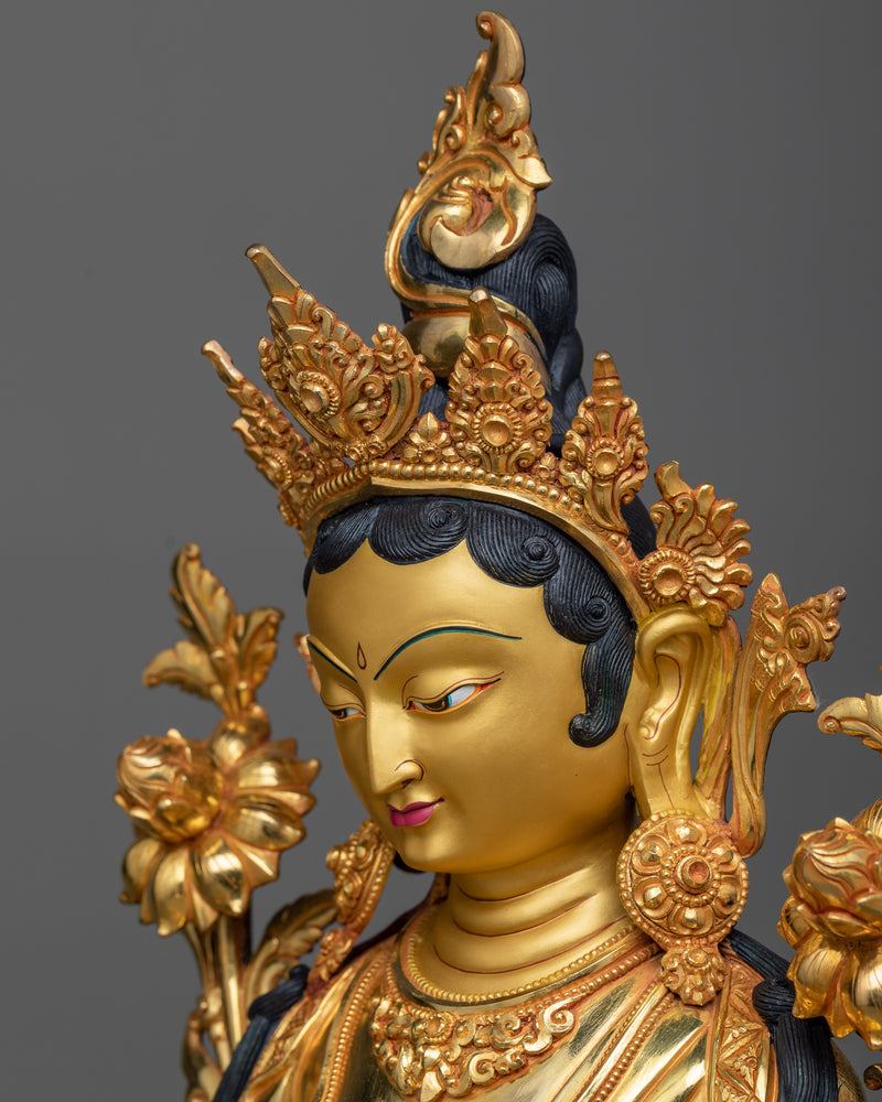 Exquisite Tara Verde Statue | 24K Gold Gilded Green Tara