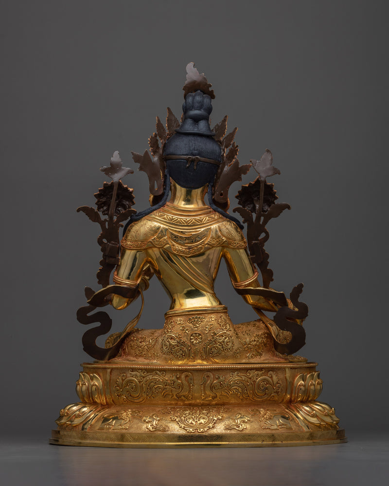 Exquisite Tara Verde Statue | 24K Gold Gilded Green Tara