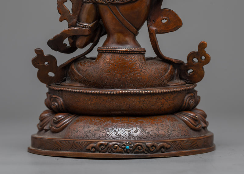 Manjushri Bodhisattva Sculpture in Oxidized Copper | Buddhism Wisdom Deity