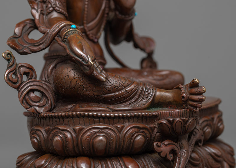 Green Tara Oxidized Copper Statue | Emblem of Active Compassion