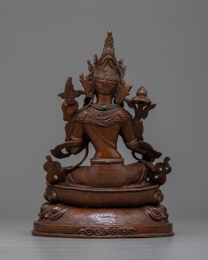 Green Tara Oxidized Copper Statue | Emblem of Active Compassion