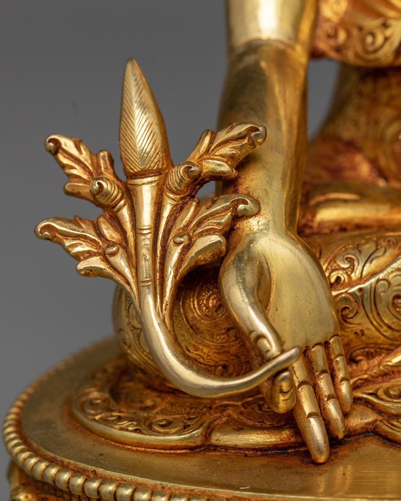 Healing Touch of Medicine Buddha Sculpture | 24K Gold Gilded Statue