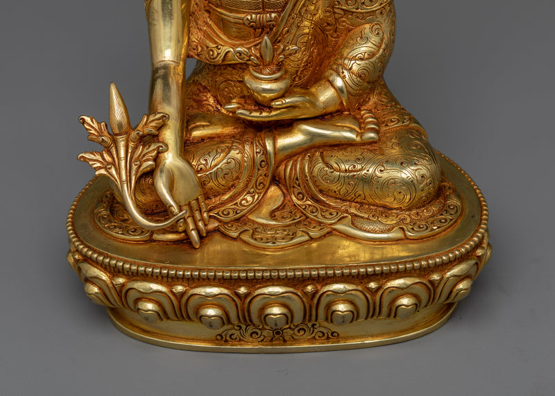 Healing Touch of Medicine Buddha Sculpture | 24K Gold Gilded Statue