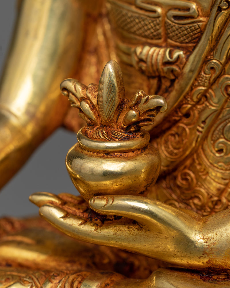 Healing Touch of Medicine Buddha Sculpture | 24K Gold Gilded Statue