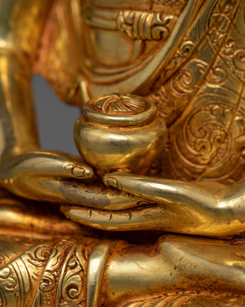 Embrace Infinite Light with Amitabha Buddha Sculpture | Radiant Gold Gilded Art