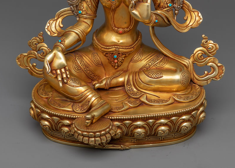 Spiritual Green Tara Statue | Embodiment of Compassion and Protection in 24K Gold