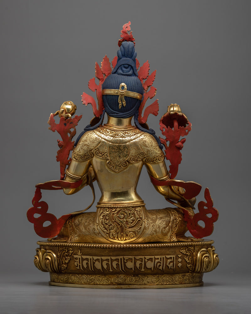 Majestic Spiritual Green Tara Sculpture in 24K Gold | A Beacon of Spiritual Awakening