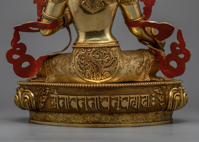 Majestic Spiritual Green Tara Sculpture in 24K Gold | A Beacon of Spiritual Awakening