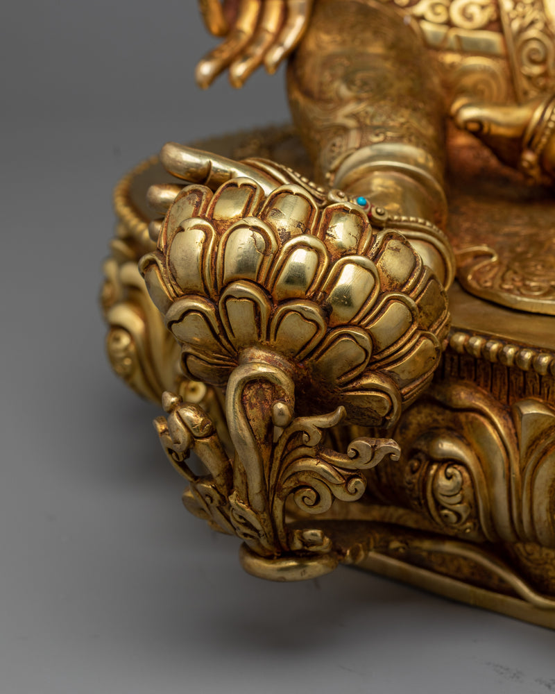 Majestic Spiritual Green Tara Sculpture in 24K Gold | A Beacon of Spiritual Awakening