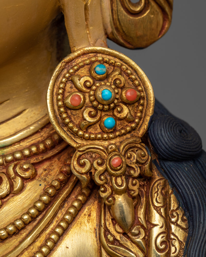 Majestic Spiritual Green Tara Sculpture in 24K Gold | A Beacon of Spiritual Awakening