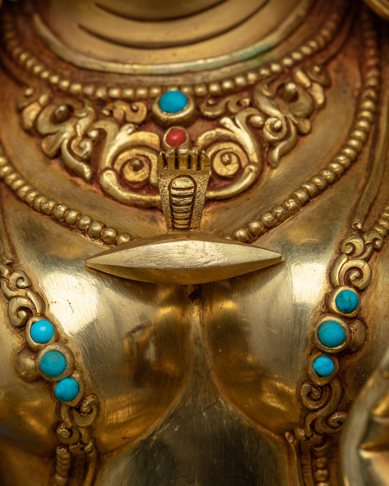 Majestic Spiritual Green Tara Sculpture in 24K Gold | A Beacon of Spiritual Awakening