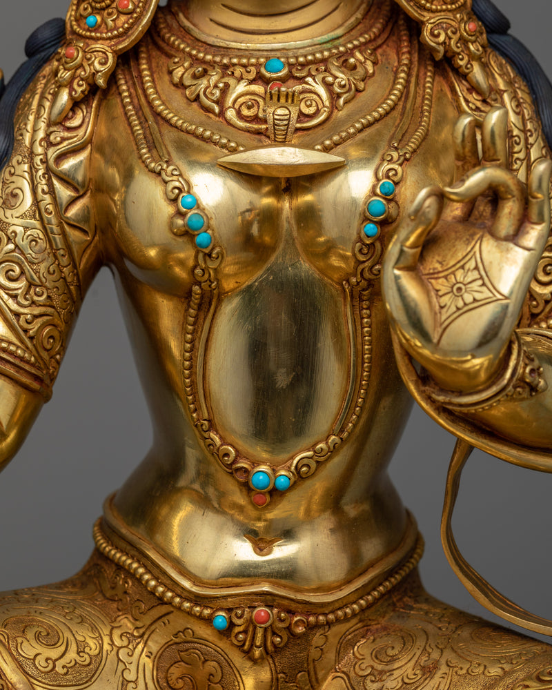 Majestic Spiritual Green Tara Sculpture in 24K Gold | A Beacon of Spiritual Awakening