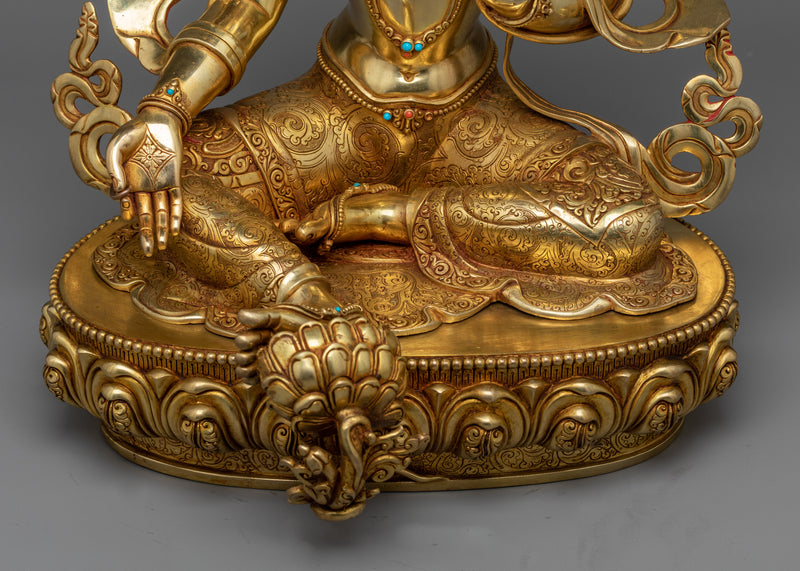 Majestic Spiritual Green Tara Sculpture in 24K Gold | A Beacon of Spiritual Awakening