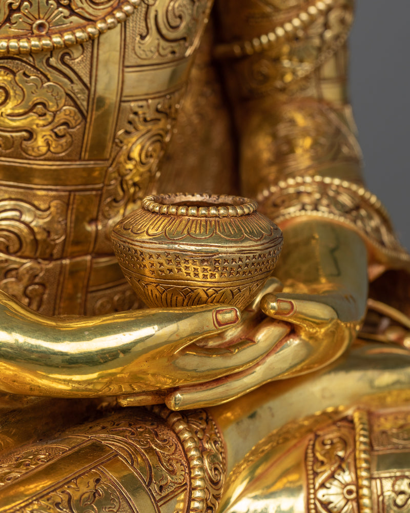 Amitabha Buddha Sculpture | Resplendent in Triple-Layered 24K Gold