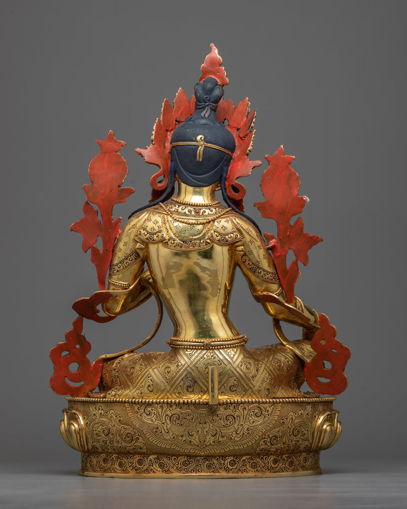 20-Inch Green Tara Statue in 24K Gold | Embodiment of Compassion