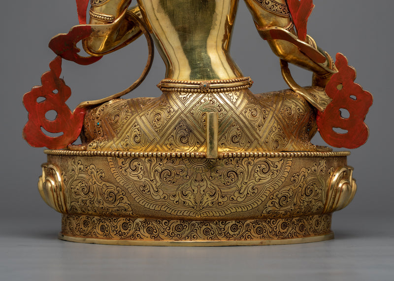 20-Inch Green Tara Statue in 24K Gold | Embodiment of Compassion