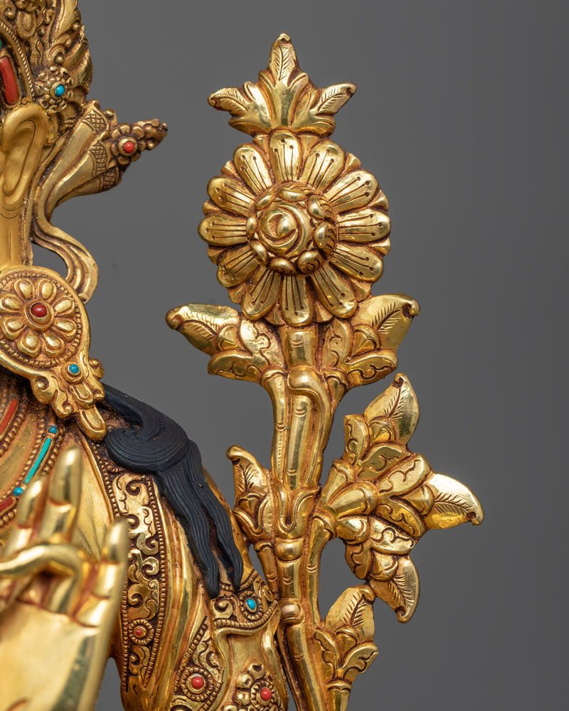 20-Inch Green Tara Statue in 24K Gold | Embodiment of Compassion