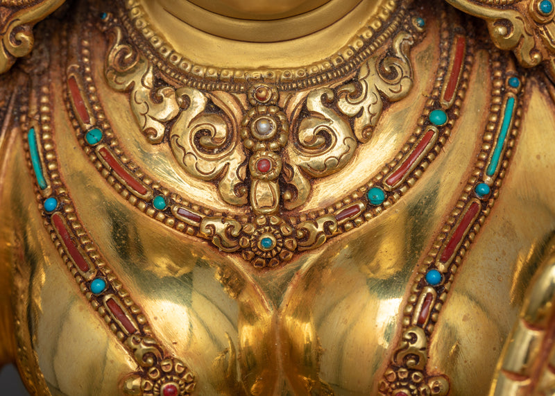 20-Inch Green Tara Statue in 24K Gold | Embodiment of Compassion