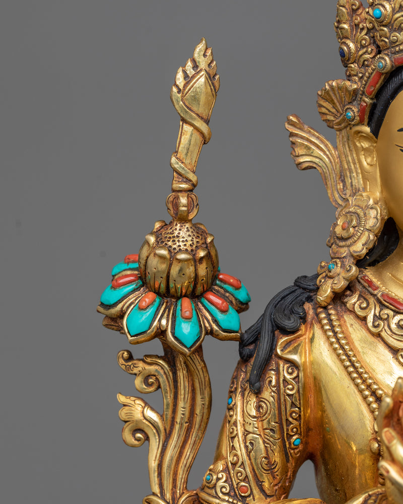 Manjushri on Lion Sculpture | Vadisimha in 24K Gold and Gemstones