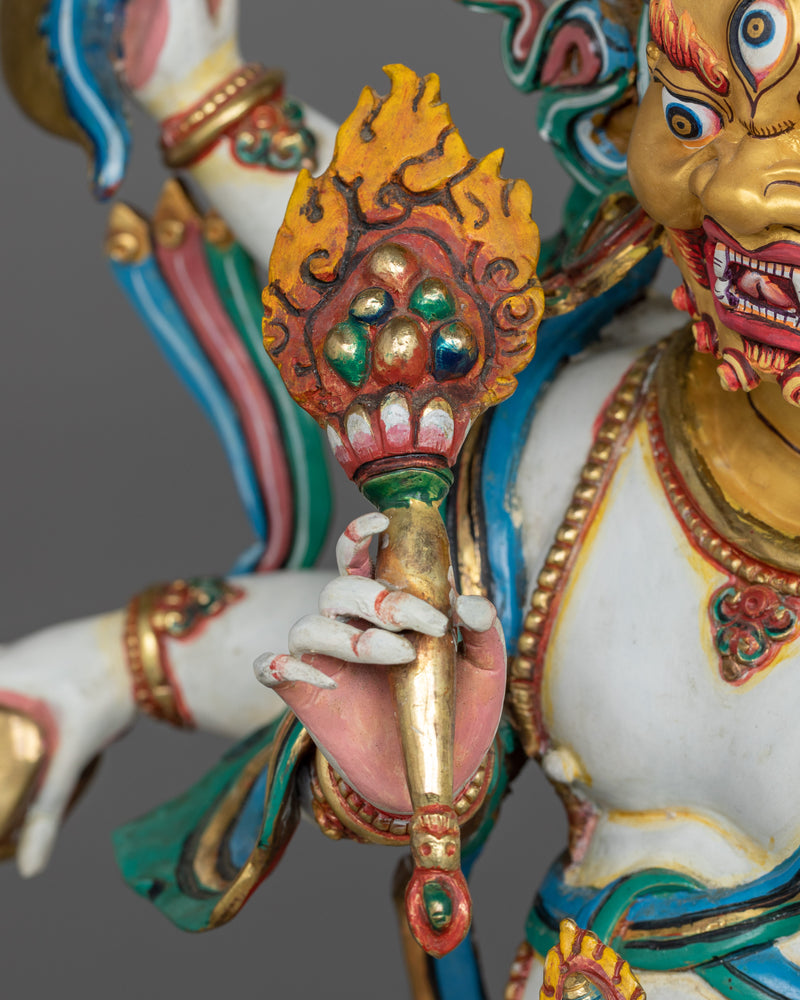 White Six-Armed Mahakala Statue in 24K Gold | A Potent Protector in Vajrayana Buddhism